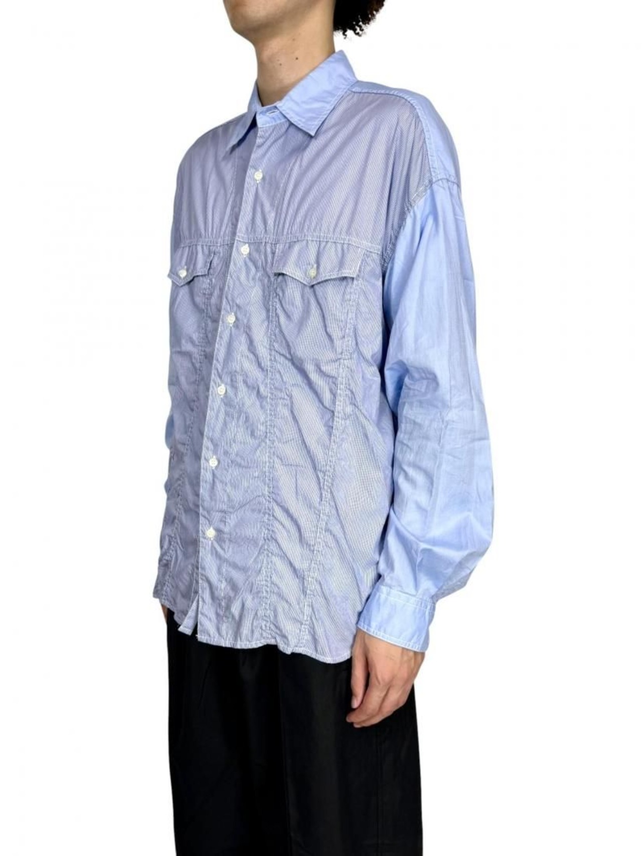 【COMME des GARCONS HOMME】綿ツイル × 綿ストライプ 製品洗シャツ