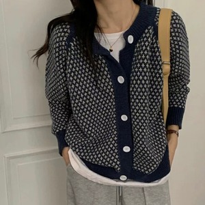 幾何学柄ニットカーディガン　A1281