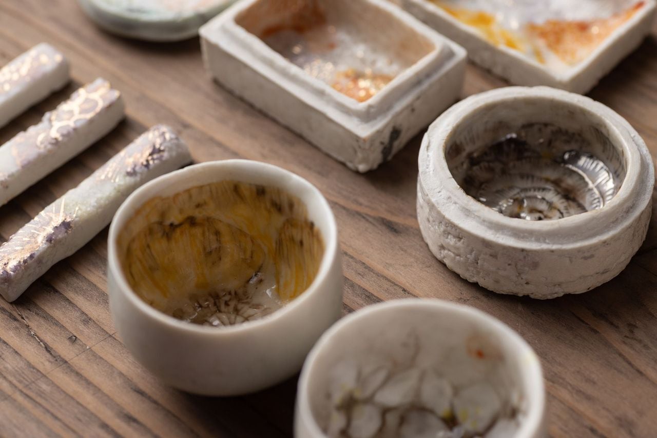 家庭画報掲載陶芸家作 信楽焼焼き締めカトラリーレスト3本セット ウコン