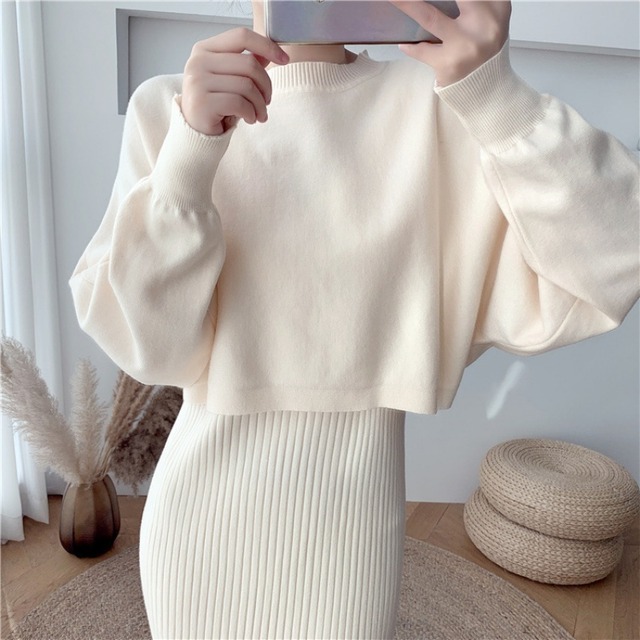 〈再販〉142cm〜　ツーピースリブニットワンピース