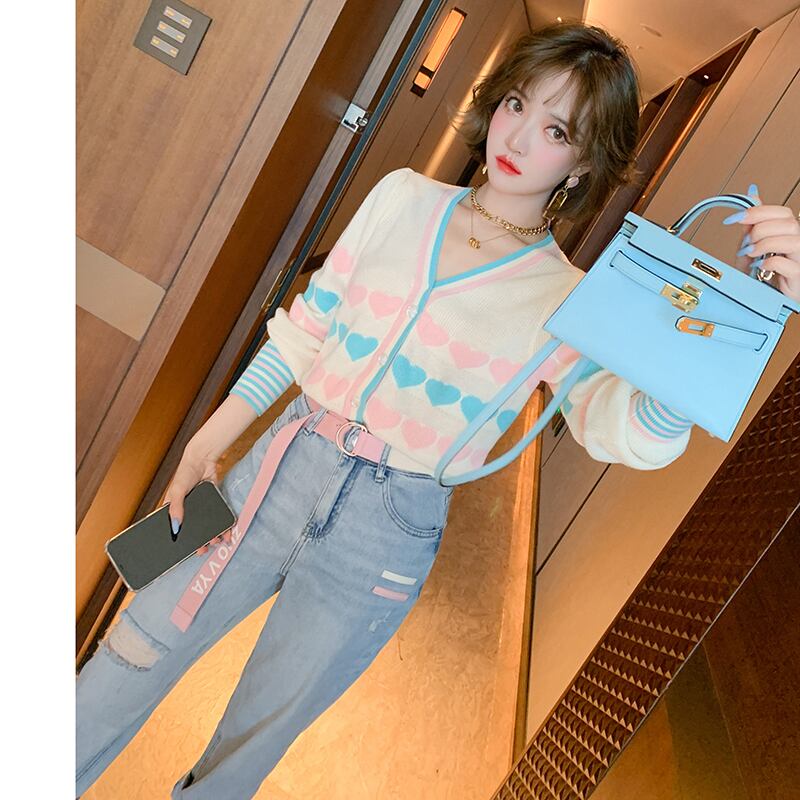 カラージャカードVネック薄手ニットカーディガンオータム 大人ガーリー スウィート キュート カジュアル 秋物 MIUCO87063952997