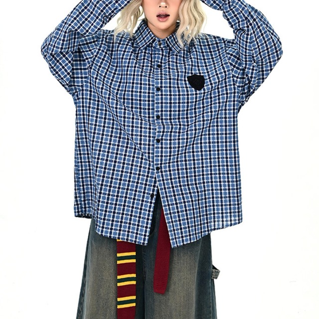 back cross design checkered shirt　バッククロスデザインチェック柄シャツ　J1334