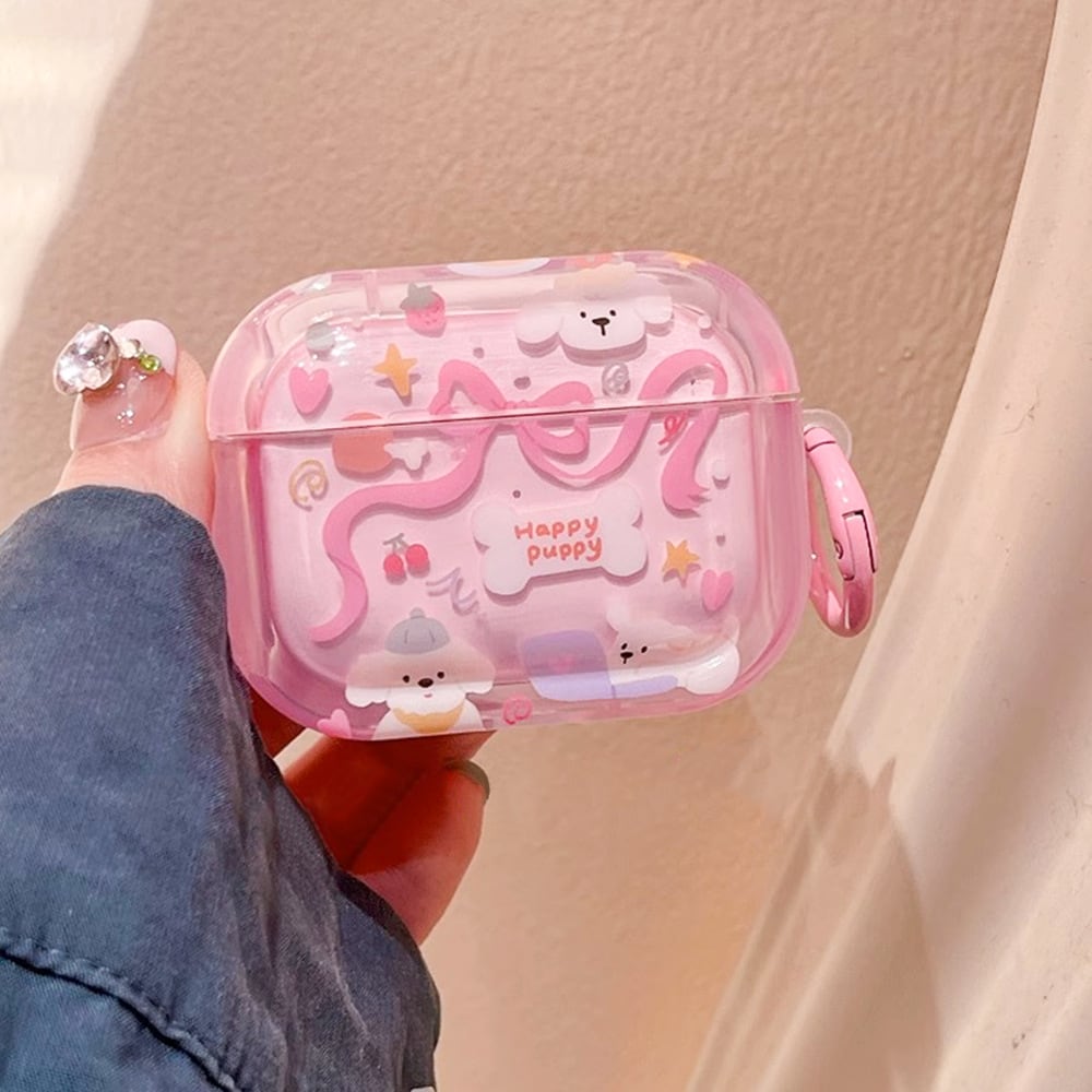 Airpodsケース】かわいいっ◎ハッピー パピー 子犬デザイン ピンク
