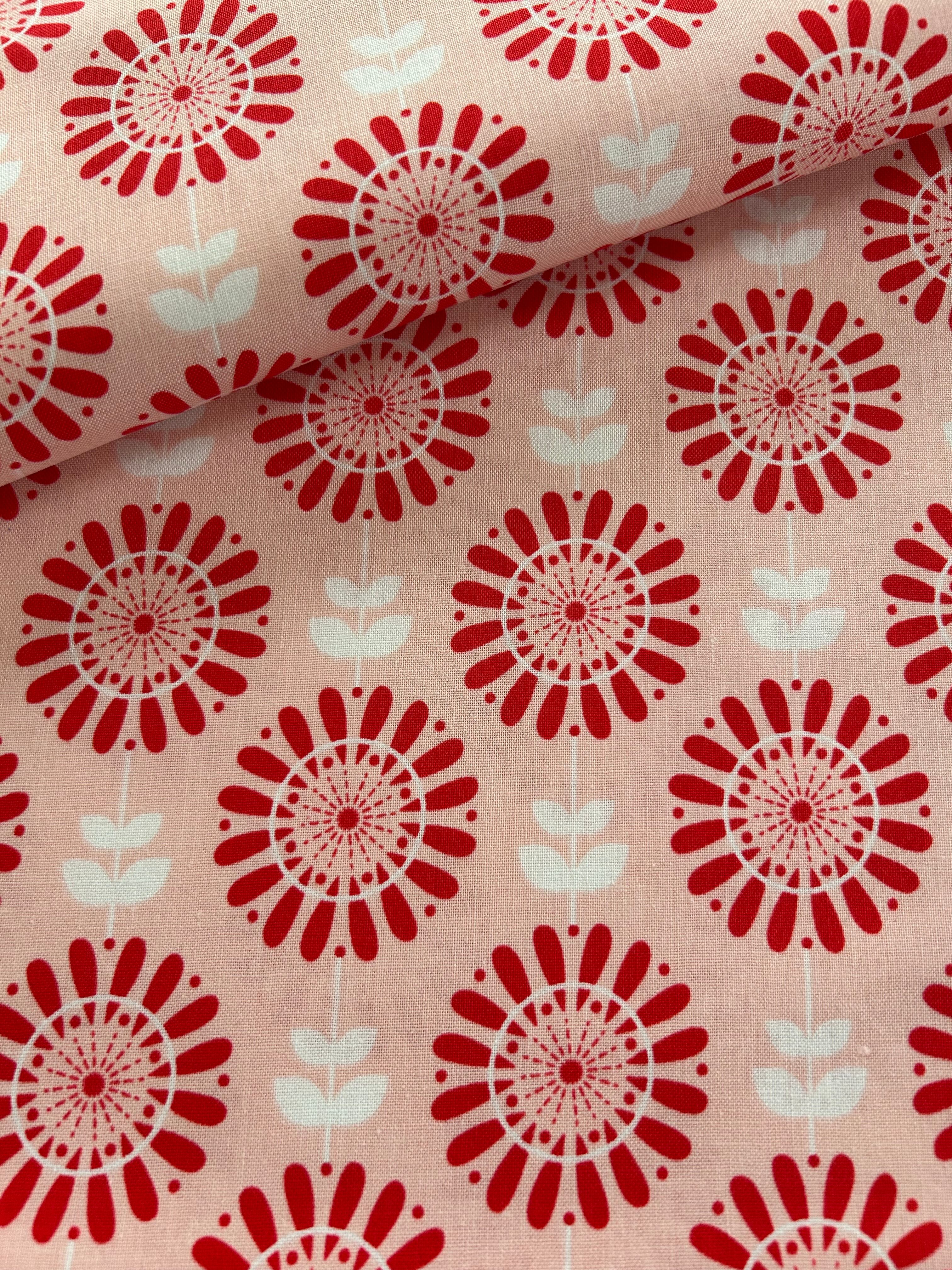 輸入コットンファブリック USAファブリック ピンクのレトロフラワー柄 Riley Blak カルトナージュ