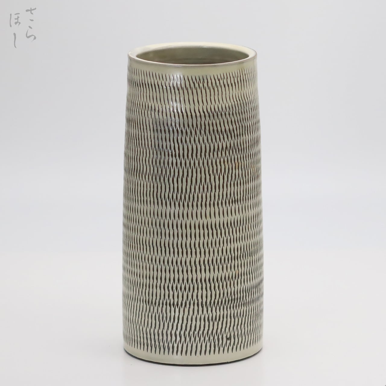 小鹿田焼 小袋窯 4寸5分一輪挿し花瓶 櫛描き/飛び鉋 白 高さ約13.3cm