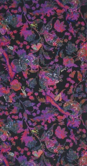 【受注商品】Rumi Rockキモノ「カメレオンの寄り道」 黒地にピンク 　[A1722]