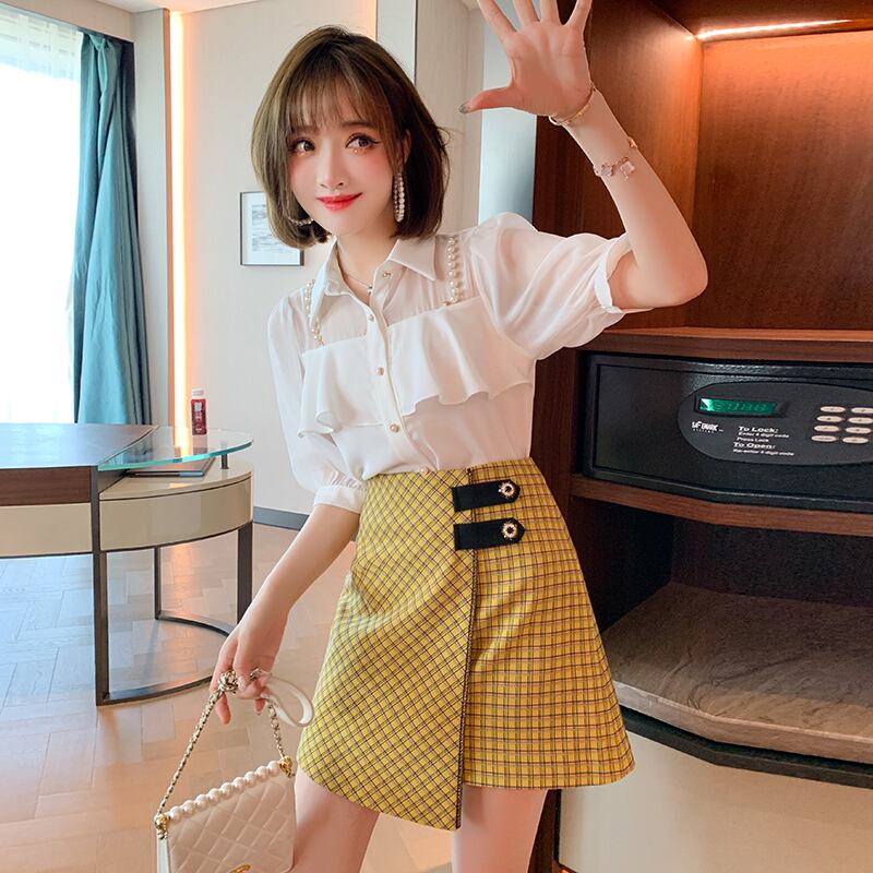 チェーン シャツ スタンダード格子柄スカート オータム レトロ 秋物 MIUCO46283867413