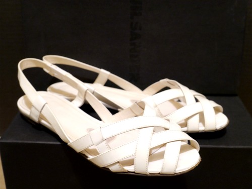 レア6.2万◆JIL SANDER ジルサンダー レディース 編み込みデザイン ストラップ レザー サンダル 白◆ 夏コーデにピッタリの爽やかな印象♪