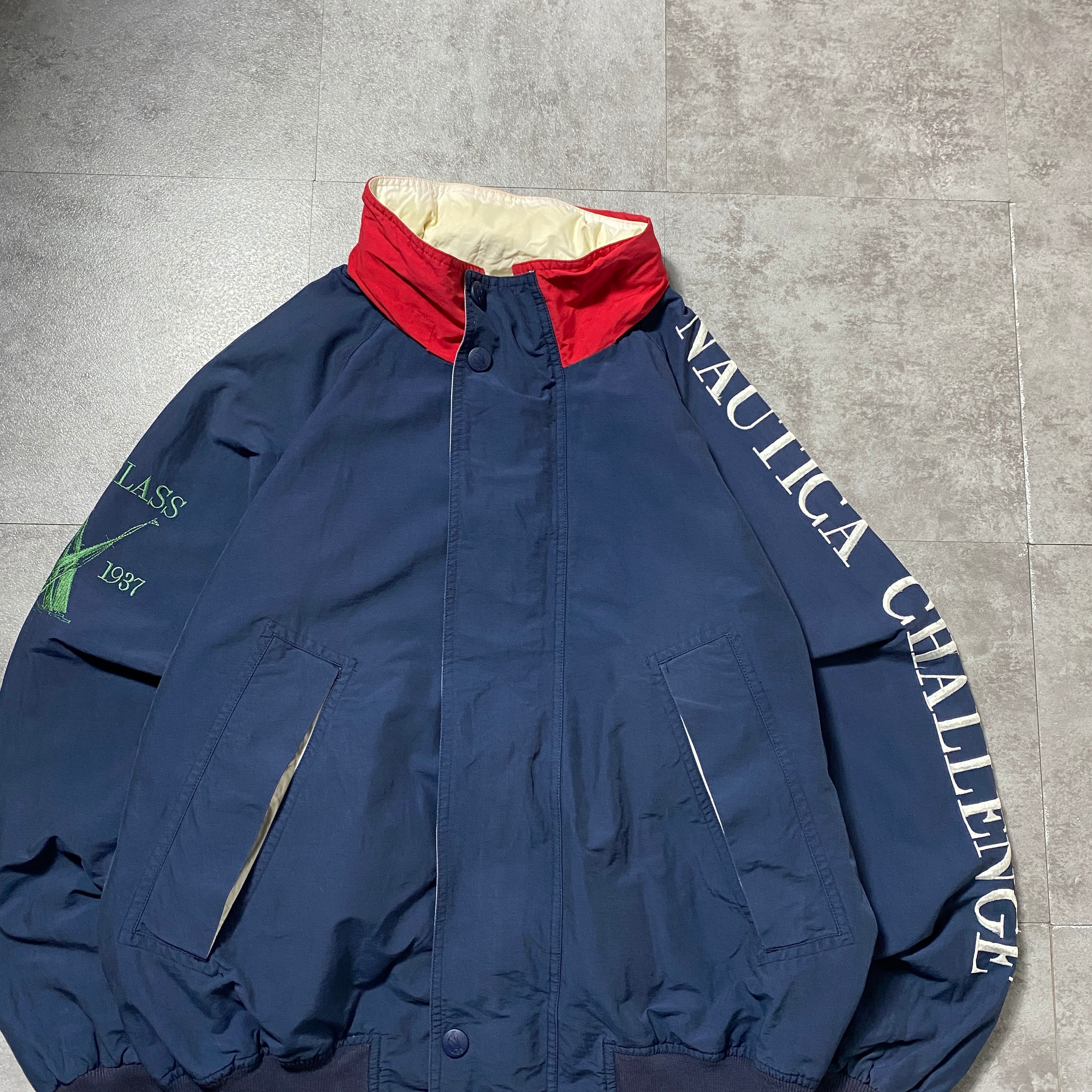 Size:XL】90's nautica ノーティカ 刺繍アームロゴ ネイビー