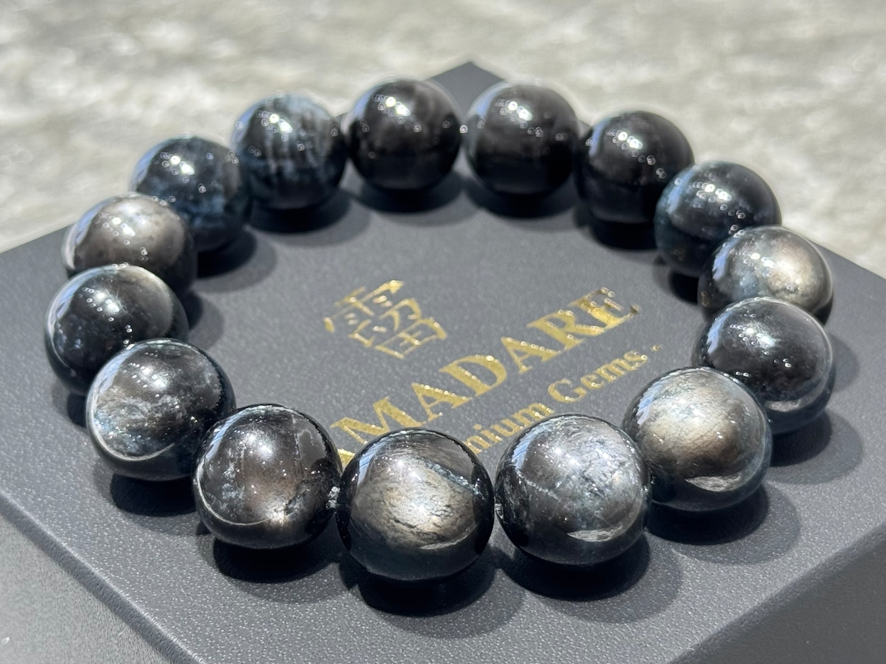 No.1941【S】ブラックスターアクアマリンブレスレット