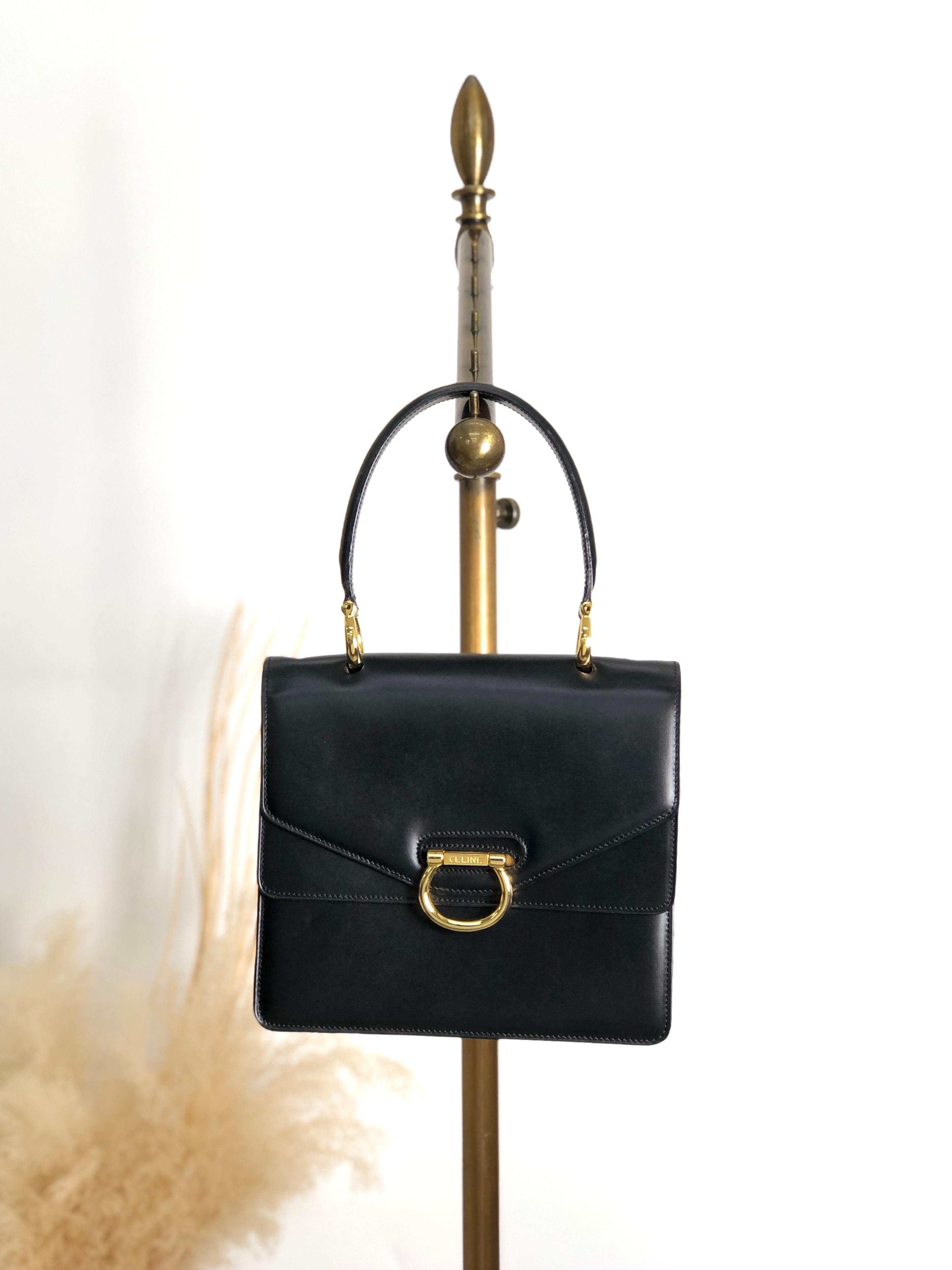 CELINE セリーヌ ハンドバッグ ブラック ガンチーニ レザー vintage ヴィンテージ オールド hkm3p8