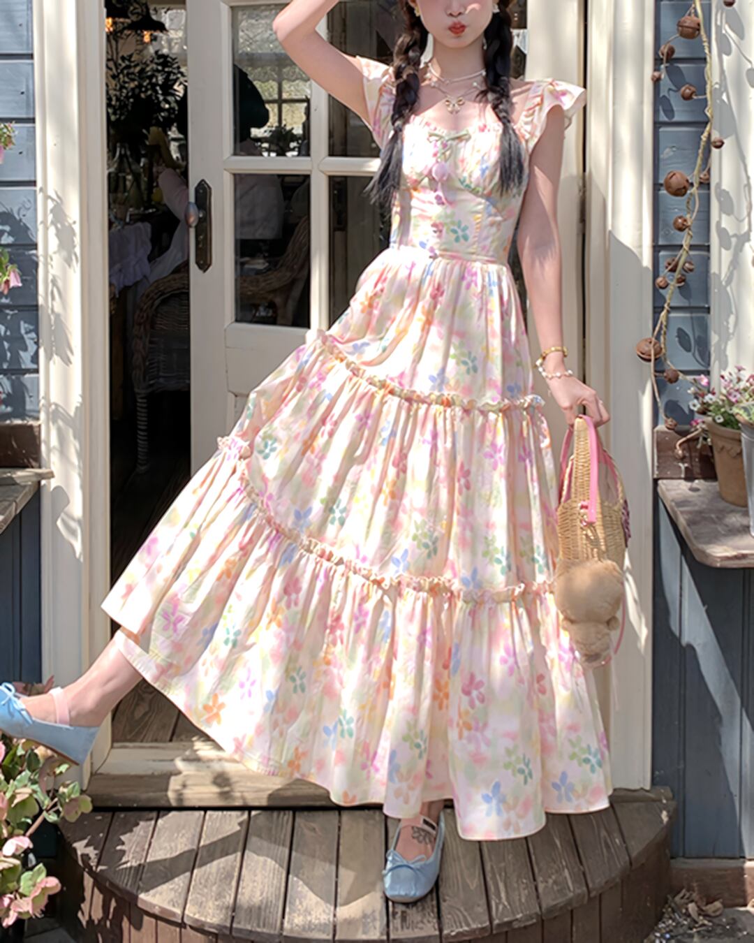 レインボーフラワーリボンワンピース(ロングVer) 2504035