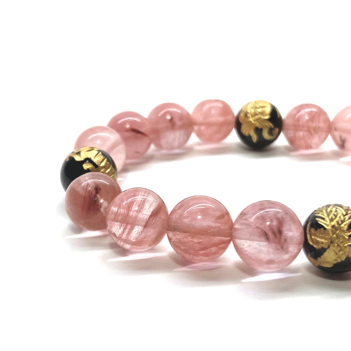 10mm 四神獣金彫オニキス×チェリークォーツ パワーストーン