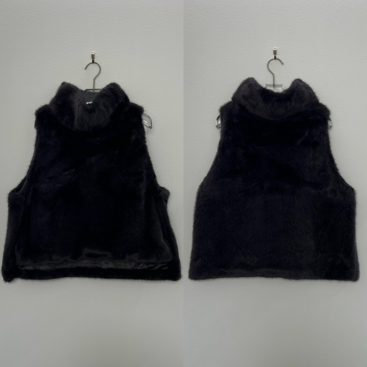 サイドボタンハイネックファーvest/ブルーグレー