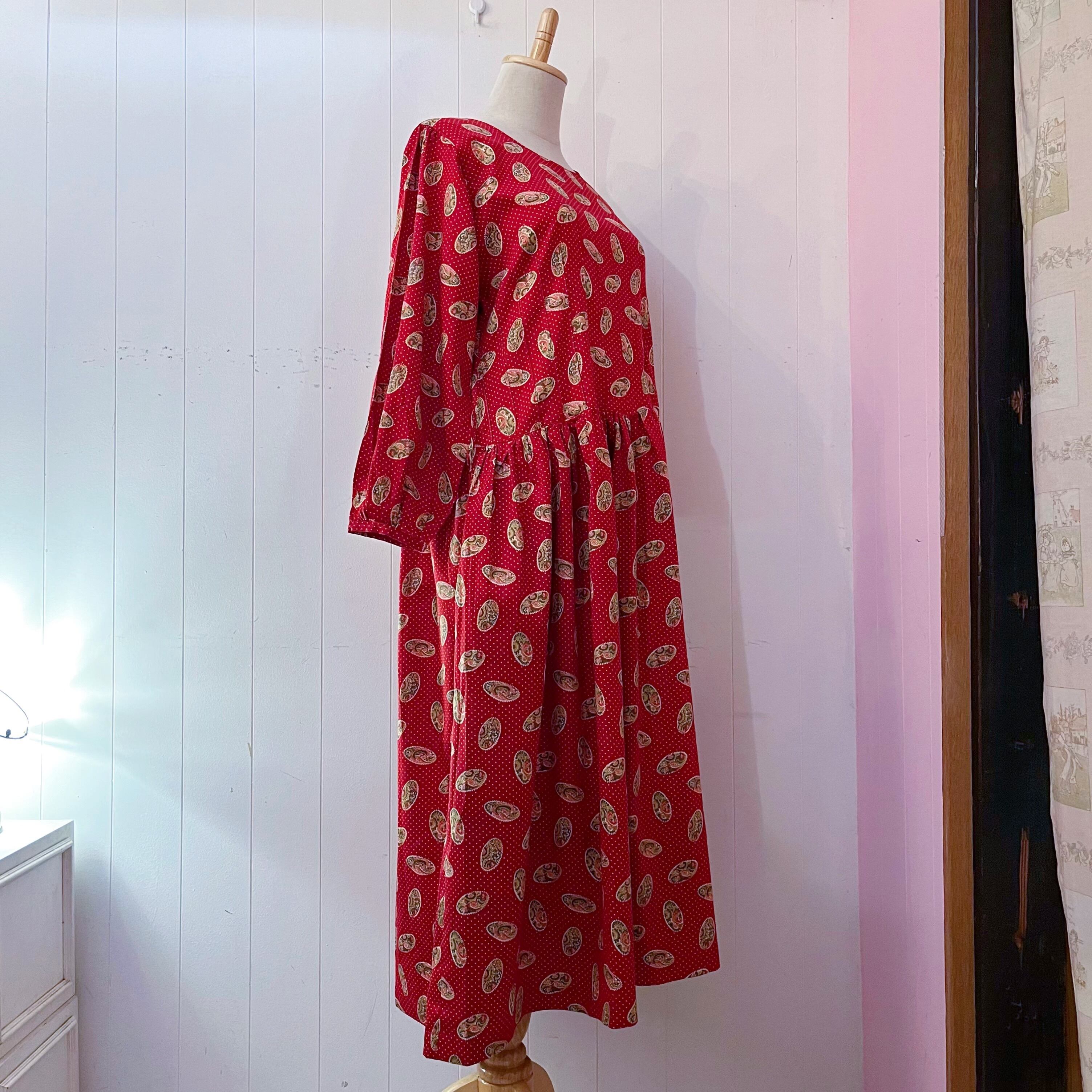 red paisley dot back button one-piece