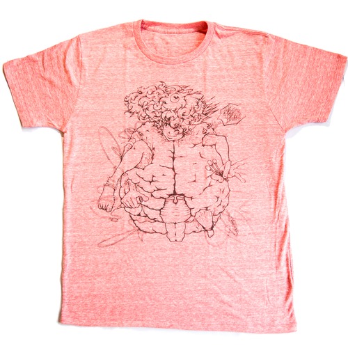 [ BRAIN-BOY ] UネックTS／Vintage RED【蘭わかばのハンドプリントT-Shirts】