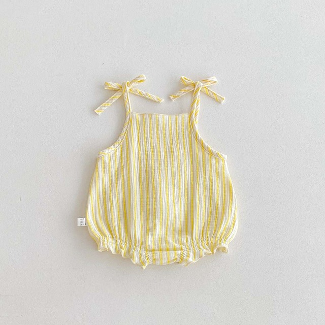 【BABY】小花柄ストライプ肩リボンキャミソールロンパース - 10
