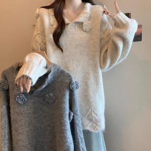 2色/クロシェフラワースカラップヘムニットトップス ・73000 2色/クロシェフラワースカラップヘムニットトップス ・73000