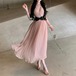 2色／ウエストリボンカシュクールプリーツワンピ ・77940