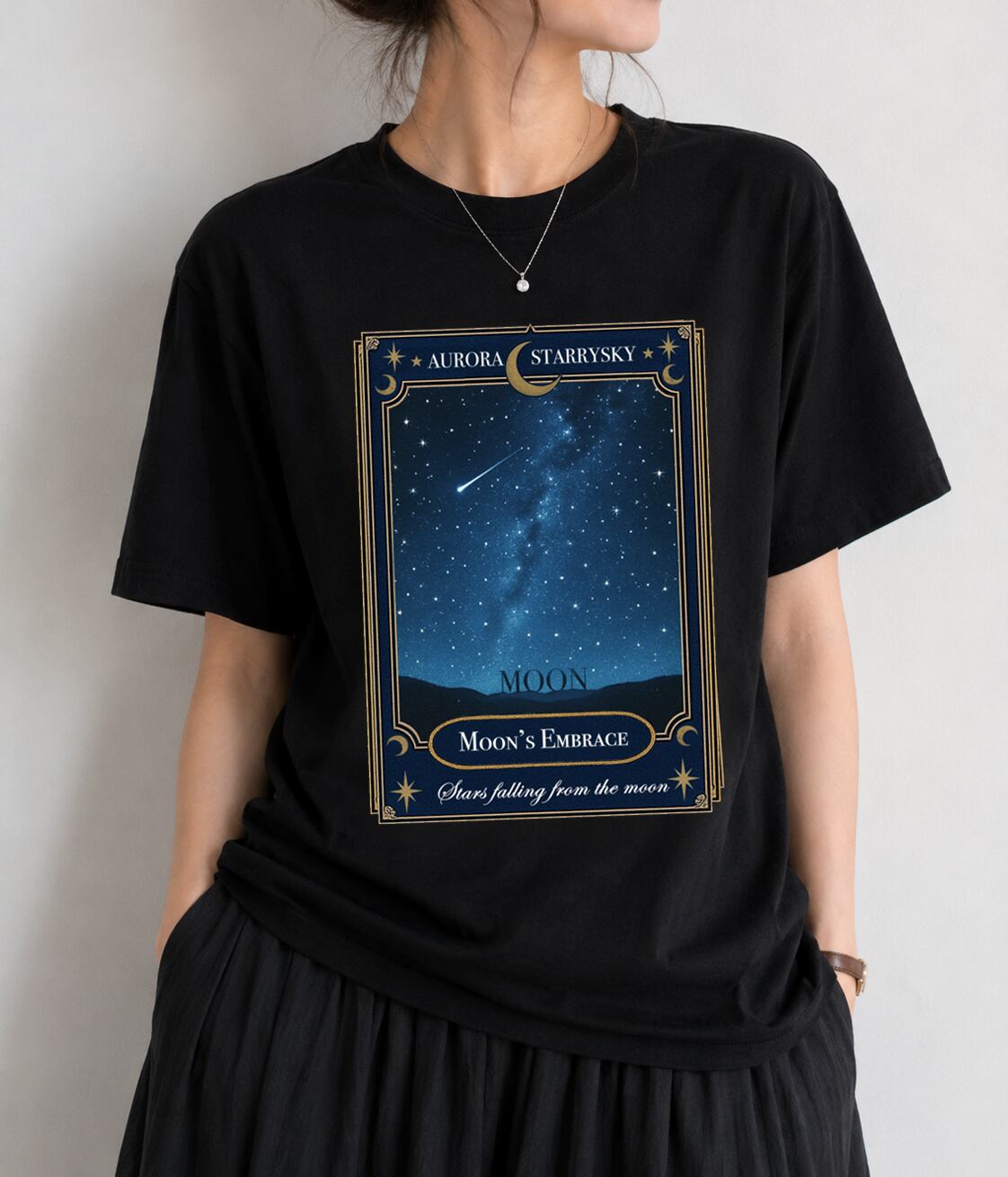 星空香水瓶ラベル・オーロラ Tシャツ BLACK(men&women)