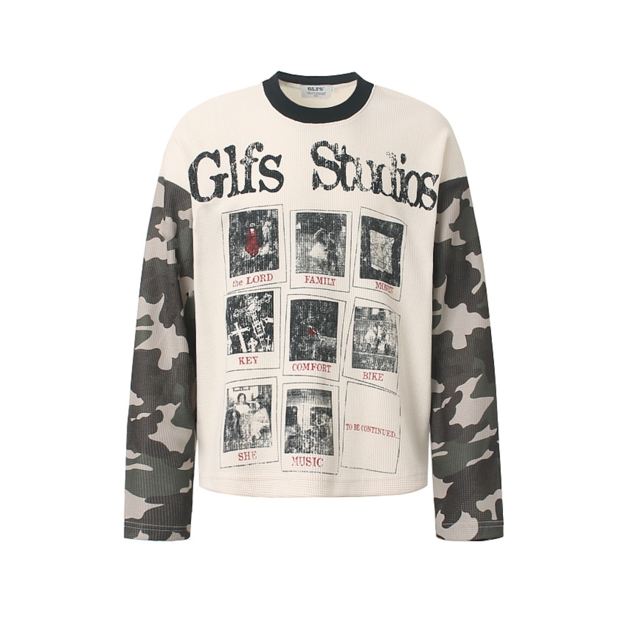 VINTAGE ストリート カモスリーブ ワッフルロングTシャツ T2231