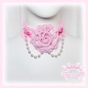 ♡ 姫GAL パールチェーン 薔薇モチーフ フリルチョーカー pink ♡