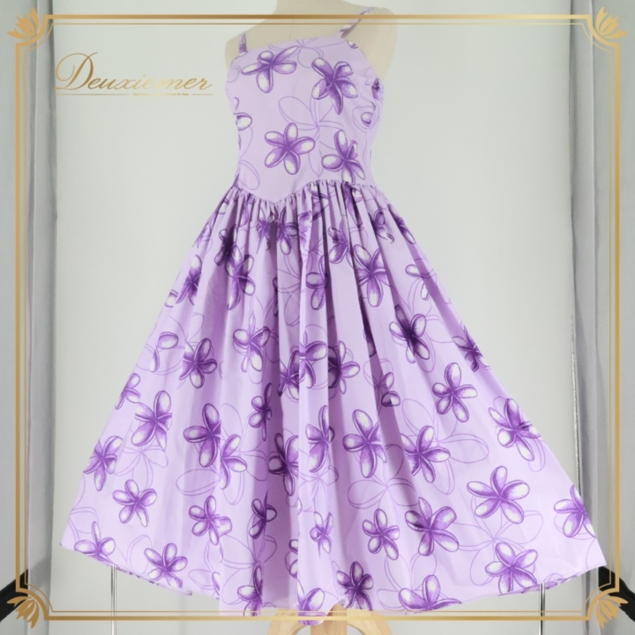 フラダンス 衣装 ワンピース ドレス メネフネプランテーション パープル系 MENEHUNE PLANTETION 日本製 キャミソールワンピース プルメリア柄 ワンカラー かわいい 華やか 鮮やか 明るい ハワイアン アロハ ハワイアンプリント フラ ダンス