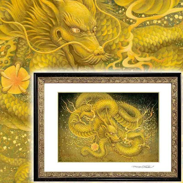 【金龍】SSサイズ│かっこいい龍イラスト│龍の絵スピリチュアル│龍絵画│幸運を呼ぶ絵画 │ジクレー版画