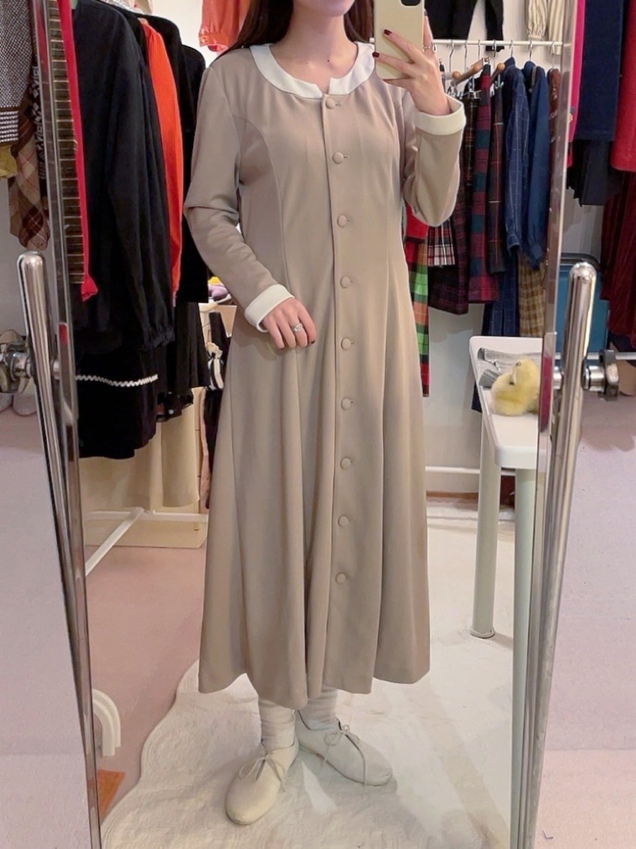 sand beige white cuffs one-piece