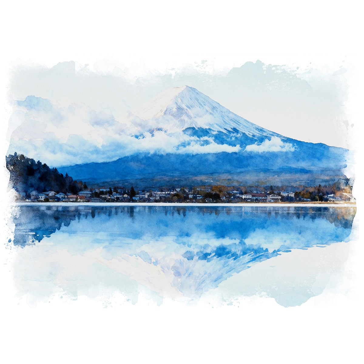 絵画 日本 河口湖からの富士山 風景画 インテリアアート額付き 水彩画・油絵風 WAT0051