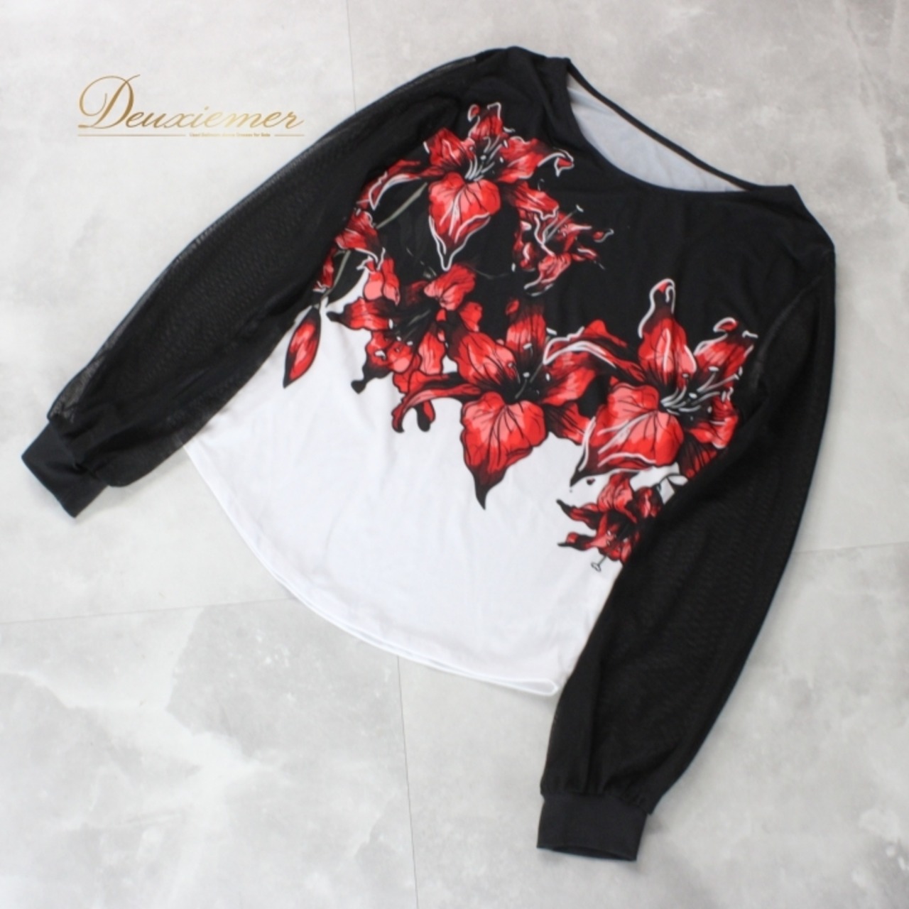 社交ダンス 衣装 スタンダード トップス レッスンウェア レディース JOAN 黒 赤 ブラック系 レッド系 レース ホワイト系 花柄 長袖 花柄トップス ダンス用トップス レディースウェア ストレッチ素材 おしゃれ 体型カバー 上品 通気性 スリーブデザイン 伸縮性 軽快 シンプルデザイン 社交ダンス用品 講師用 ダンスレッスン トップスMサイズ ブラックレッド ホワイトコントラスト アクティブウェア