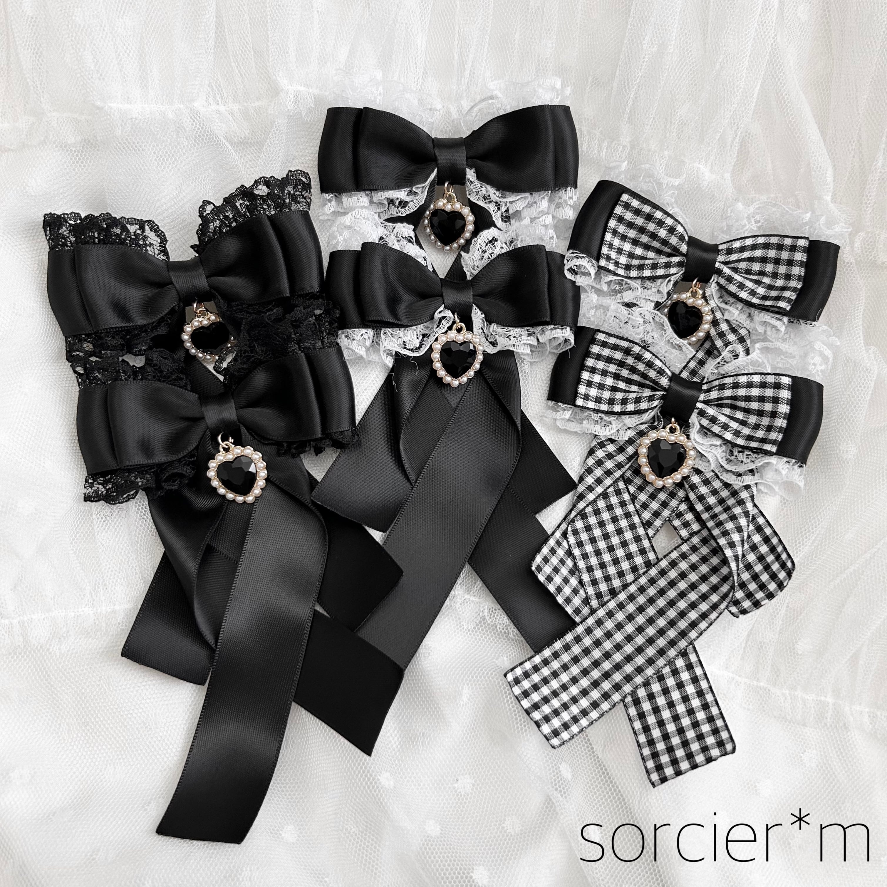 SALE♡handmade♡♡ふわふわリボンツインクリップ黒 黒 地雷 ツインテール リボン ヘアクリップ 量産型 レース ゆめ