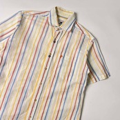 リネン混 G-STAGE ジーステージ ストライプ 半袖シャツ M/マルチ メンズ