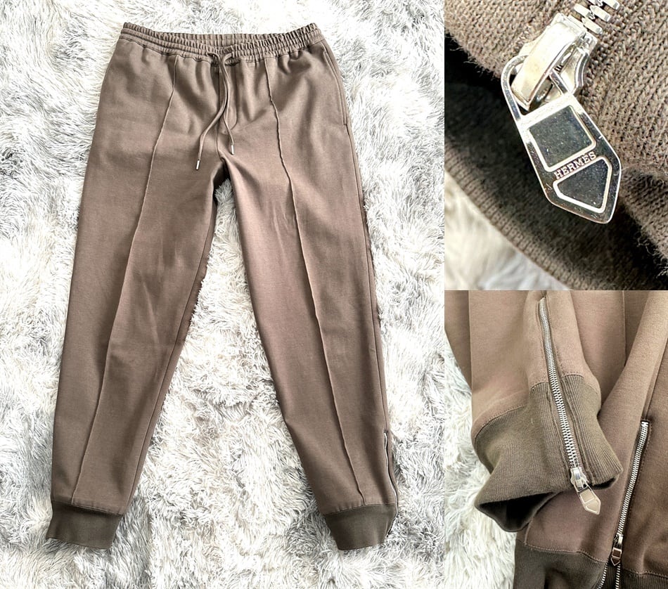 HERMES エルメス H ジップ ジョガーパンツ 44 グレー ブラウン メンズ