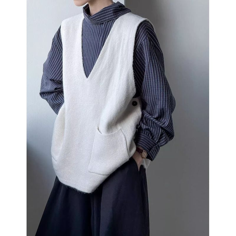 Vネックサイドボタンニットベスト 202191 | coto.meki