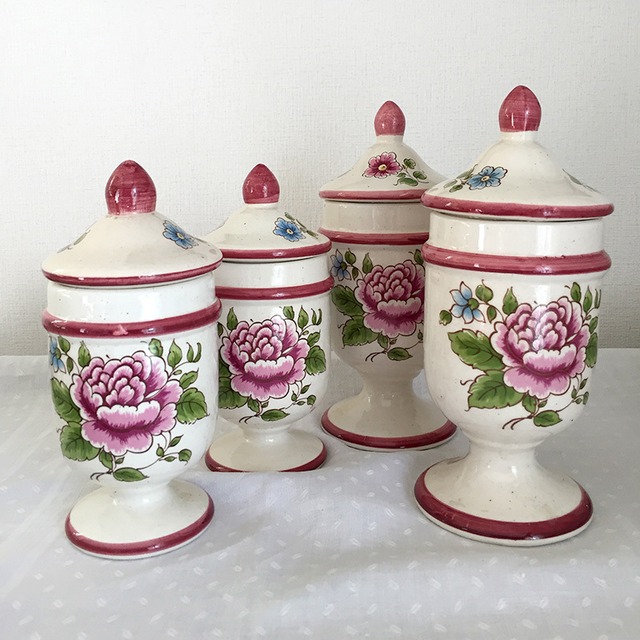 *ストラスブール 花柄キャニスター　ゴブレット型　大小セット　在庫1セット　12otat20