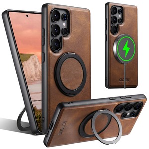 【人気】JCGOOD Samsung Galaxy S23 Ultra ケース360度回転スタンド隠し収納式多機能リング一体型横縦両立角度調整ギャラクシー S23 ウルトラ ケースMagSafe対応マグネット搭載サムスンS23 Ultra カバー滑り止め ワイヤレス充電ストラップ ホール付きレザー スマホケース軽量薄型耐衝撃Galaxy S23 Ultra 6.8 インチ用 ブラウン