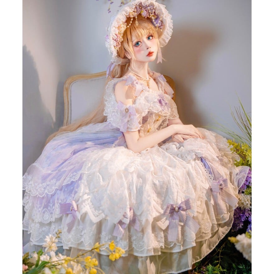 花園に咲く夢色レース 姫袖と幾重フリルのプリンセスロリータドレス