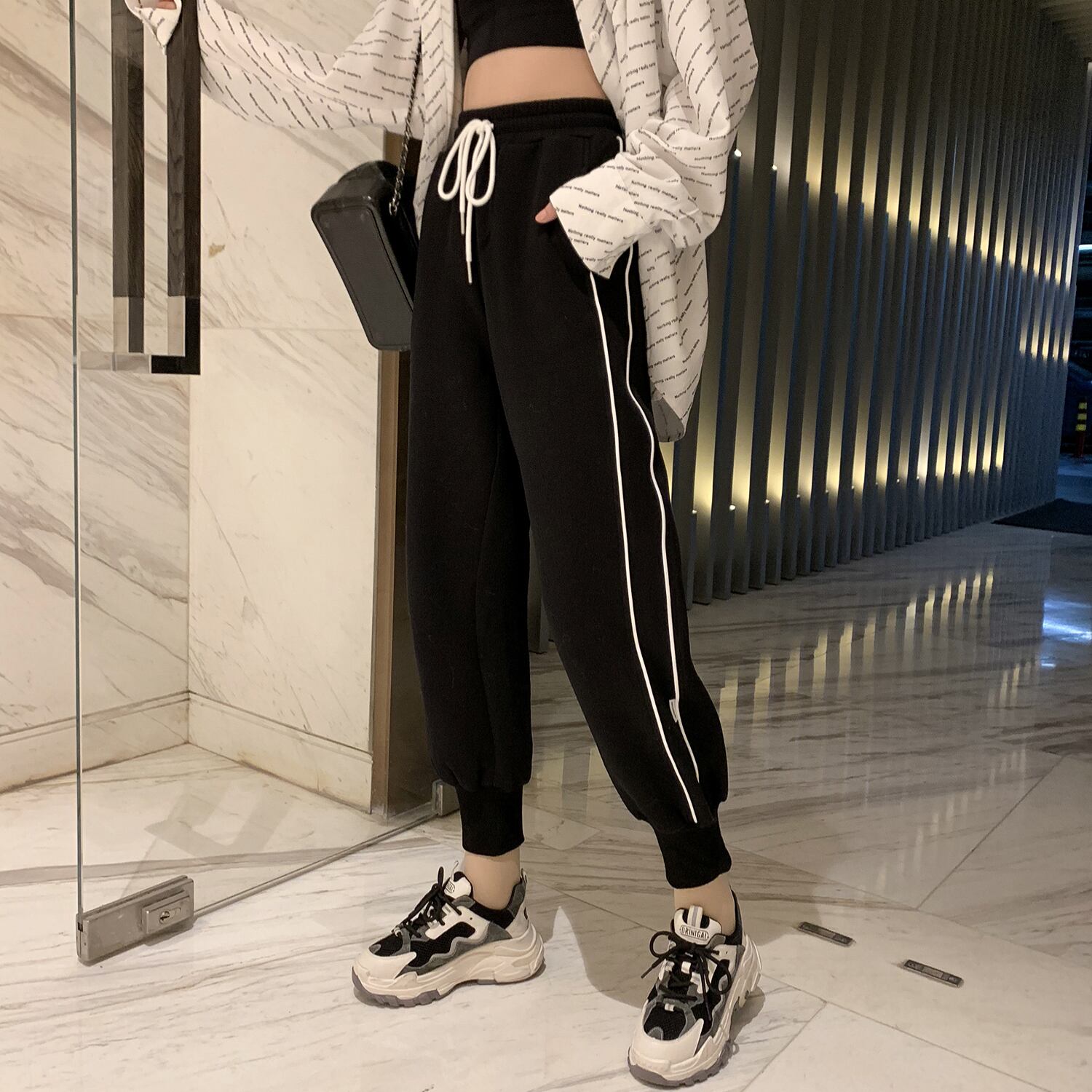 スプリングハイウェストカジュアルパンツ ブラック 春物 6Du_Shop_Women84912431429