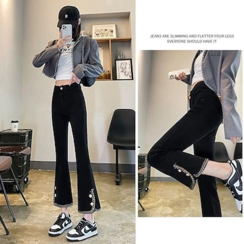 デニムボトムス ワイドパンツ 韓国ファッション ジーンズ レディース デニム ズボン 春秋 ハイウエスト パンツ フレアパンツ美脚 ひんやりボトムス