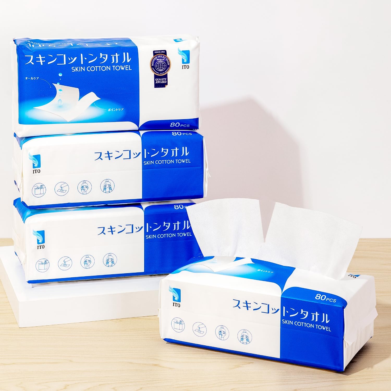 【4個セット】ITOスキンコットンタオル 敏感肌 クレンジングタオル フェイシャルタオル 肌荒れ対策 メイク落とし コットンパフ