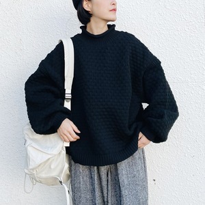 Popcorn high neck knit (black)