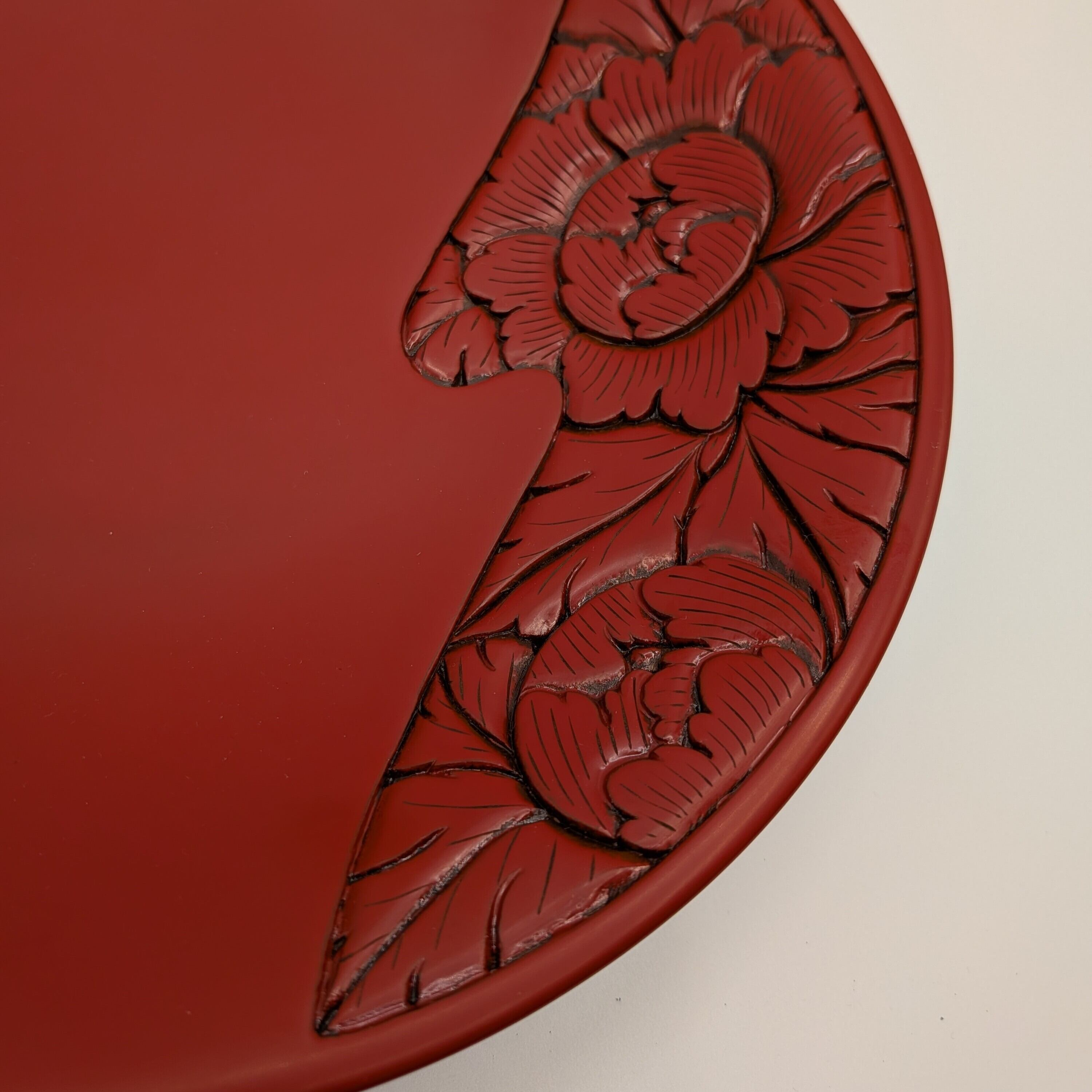 中古】村上木彫堆朱 菓子鉢（朝顔形）堆朱 波唐草文様 K001 23.5cm