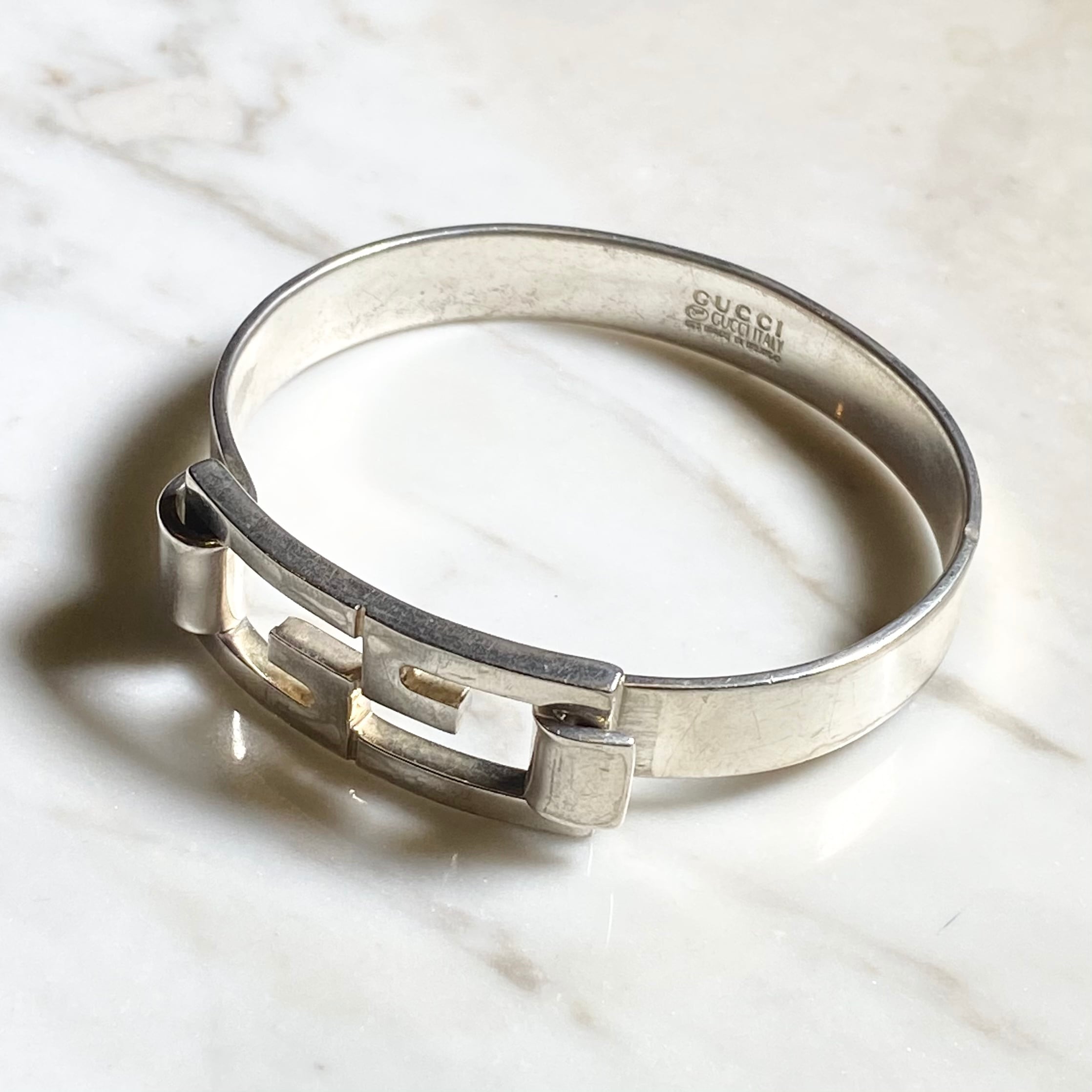 vintage GUCCI silver double G plate bracelet made in mexico | NOIR 