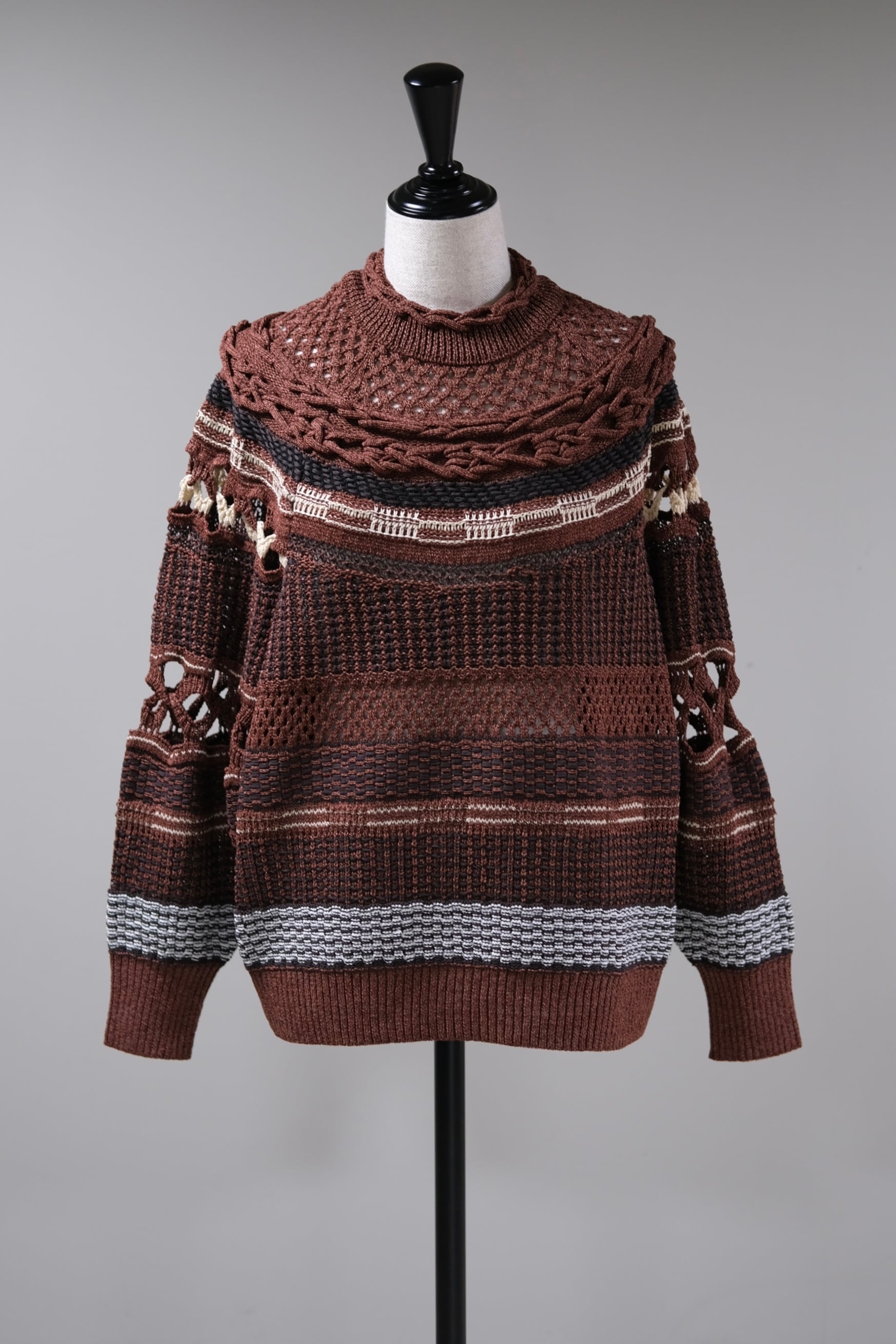 Mame Kurogouchi】Bamboo Basket Pattern Knitted Top - brown | loop Mame Kurogouchi】Bamboo Basket Pattern Knitted Top - brown | loop