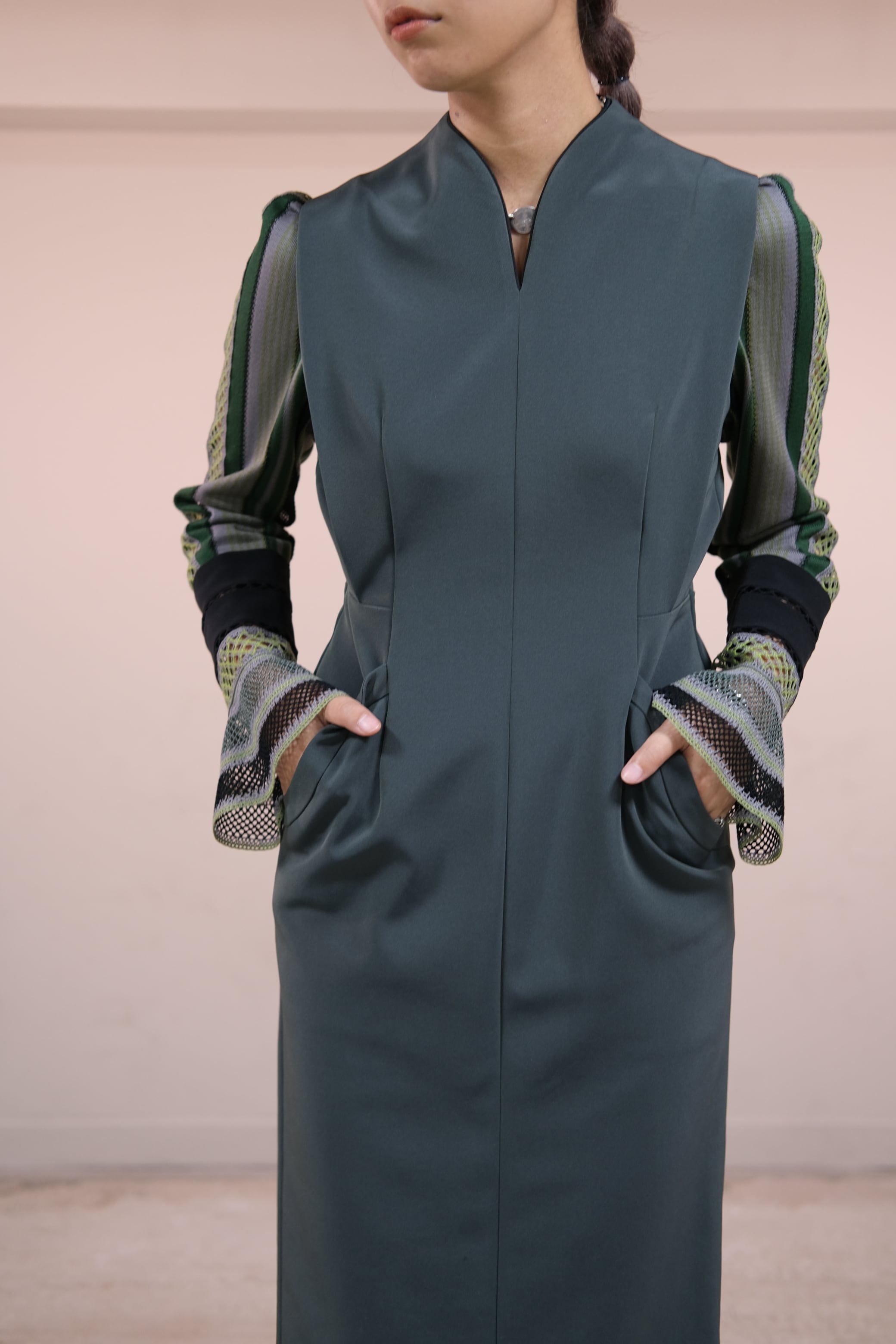 Mame Kurogouchi】Acetate Polyester Torchon Lace Sleeve Dress