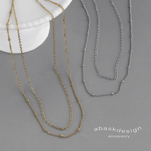 【ネコポス便】金属アレルギー対応  ネックレス 2連ネックレス レイヤード 重ね着け 2連 小豆チェーン ステーションチェーン ミニボール ショートネックレス チョーカー風　2600