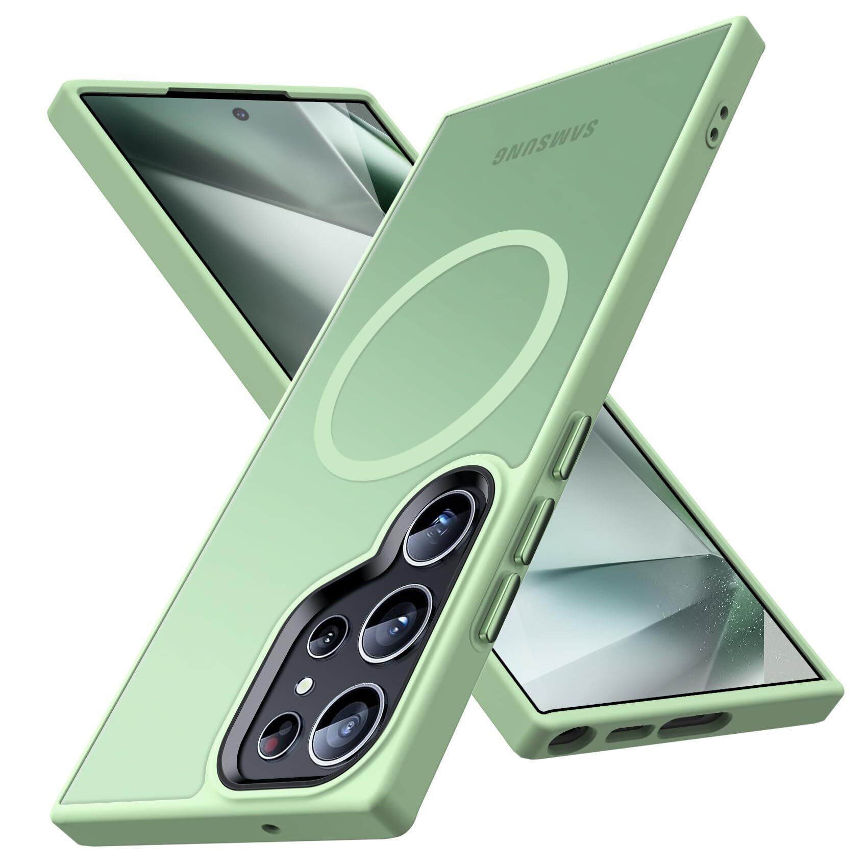 【新着特価】JSTNMEBO Galaxy S25 Ultra 用ケース Magnetic対応 磁気吸着力アップ 半透明 薄型 ギャラクシーs25 ウルトラ 用ケース 耐衝撃 米軍MIL規格 黄変防止 ストラップホール付き カバー 緑 J09-47