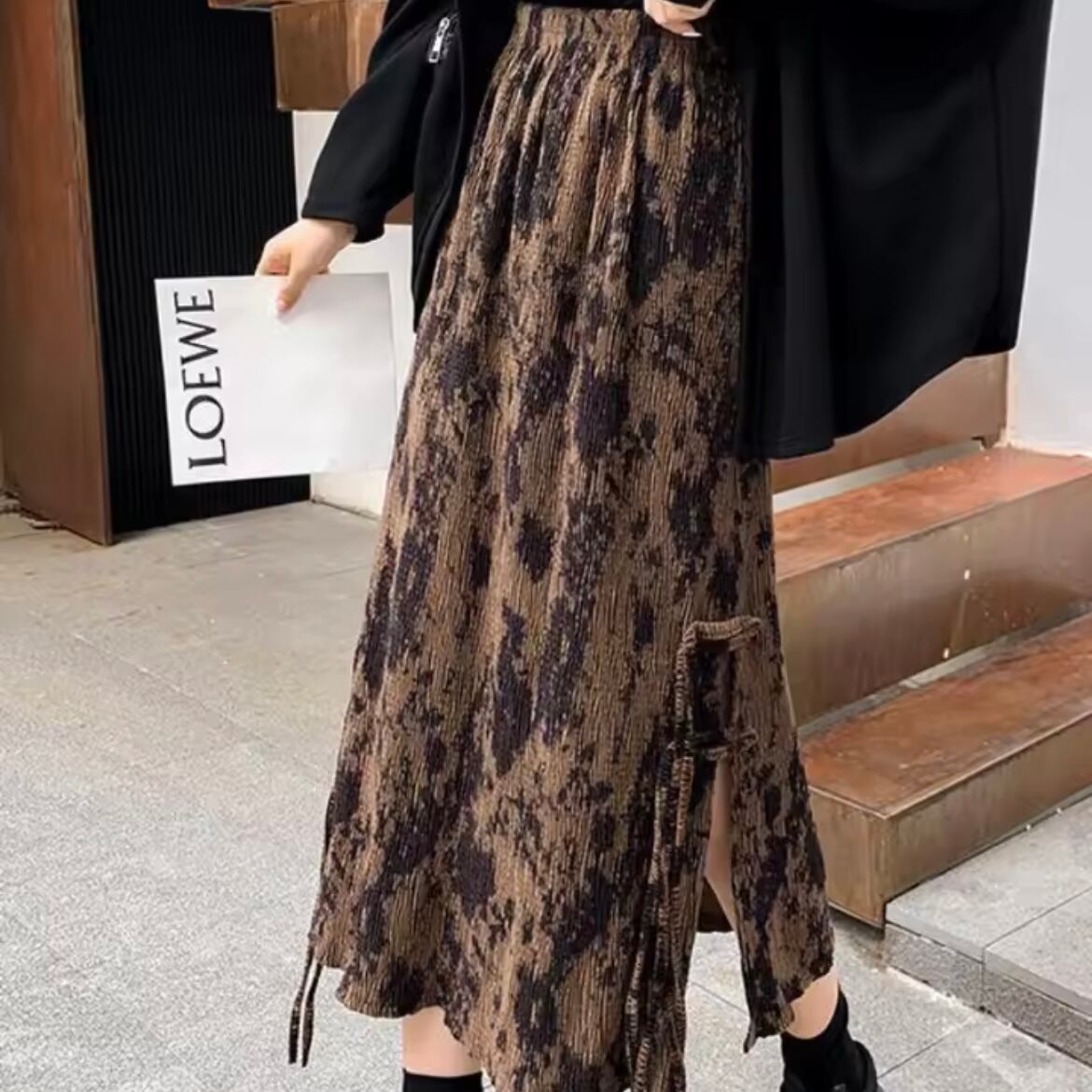 nuance pattern narrow pleats skirt