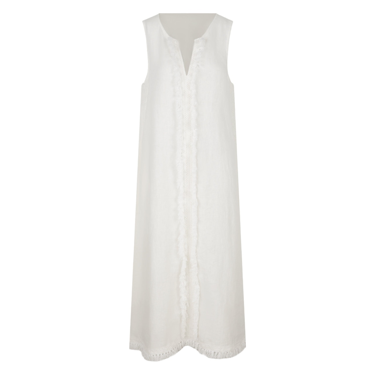 Fringe-Trimmed Maxi Sleeveless Dress T4335